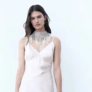 ZARA RHINESTONE FRINGE WITH FEATHERS CHOKER BLOGGER FAVORITE